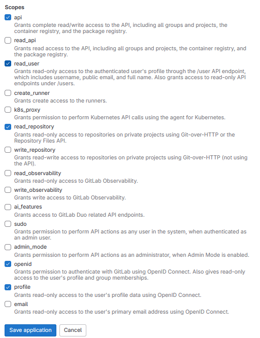 Scopes for Client OAuth 2.0 Application