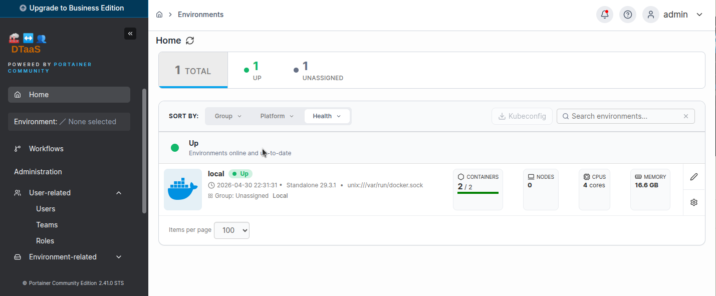 Portainer Admin Dashboard