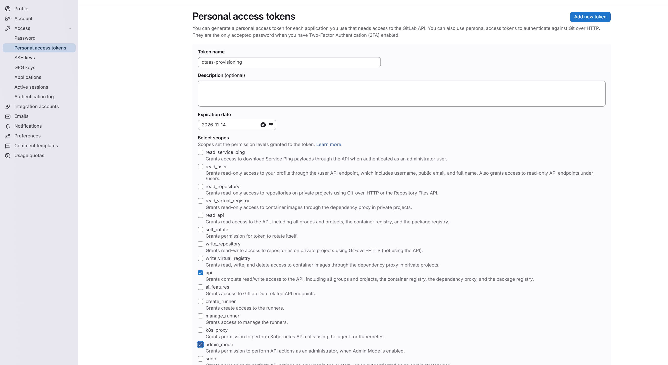 Create a personal access token