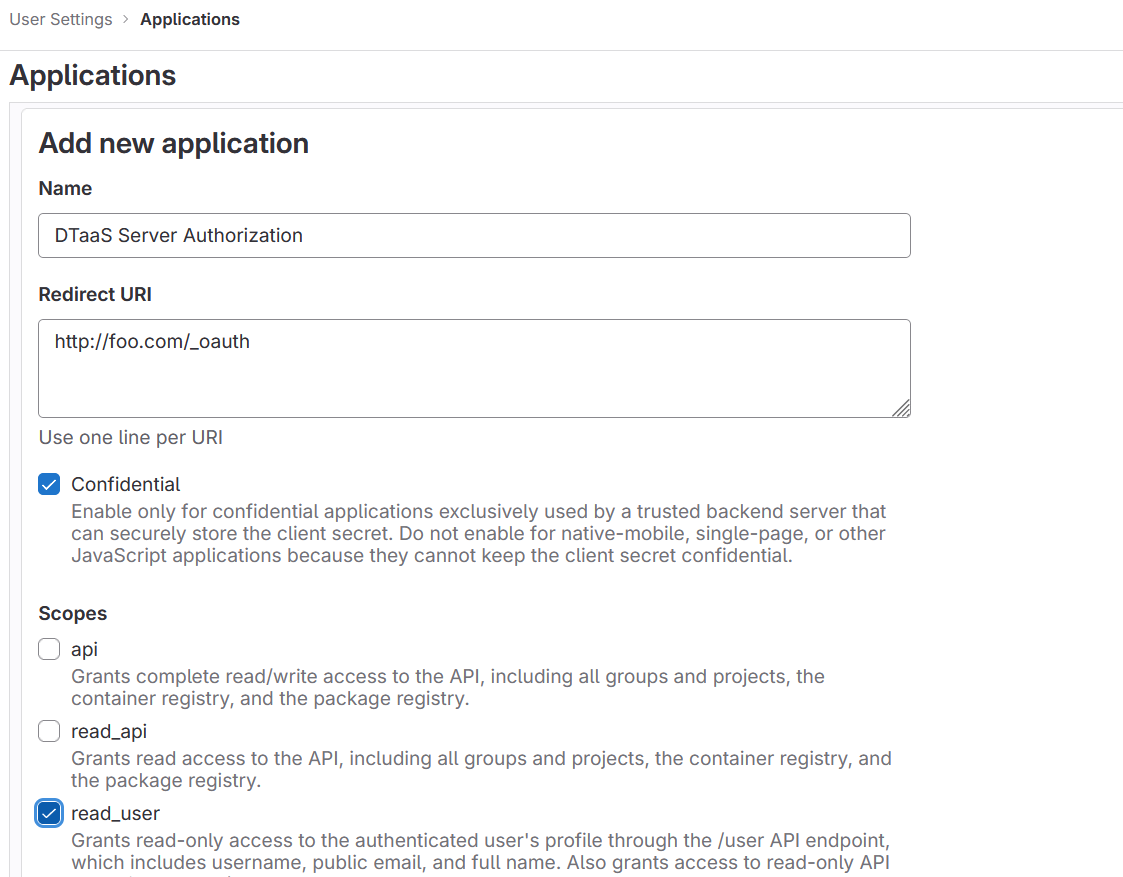 Creation of Server OAuth Application