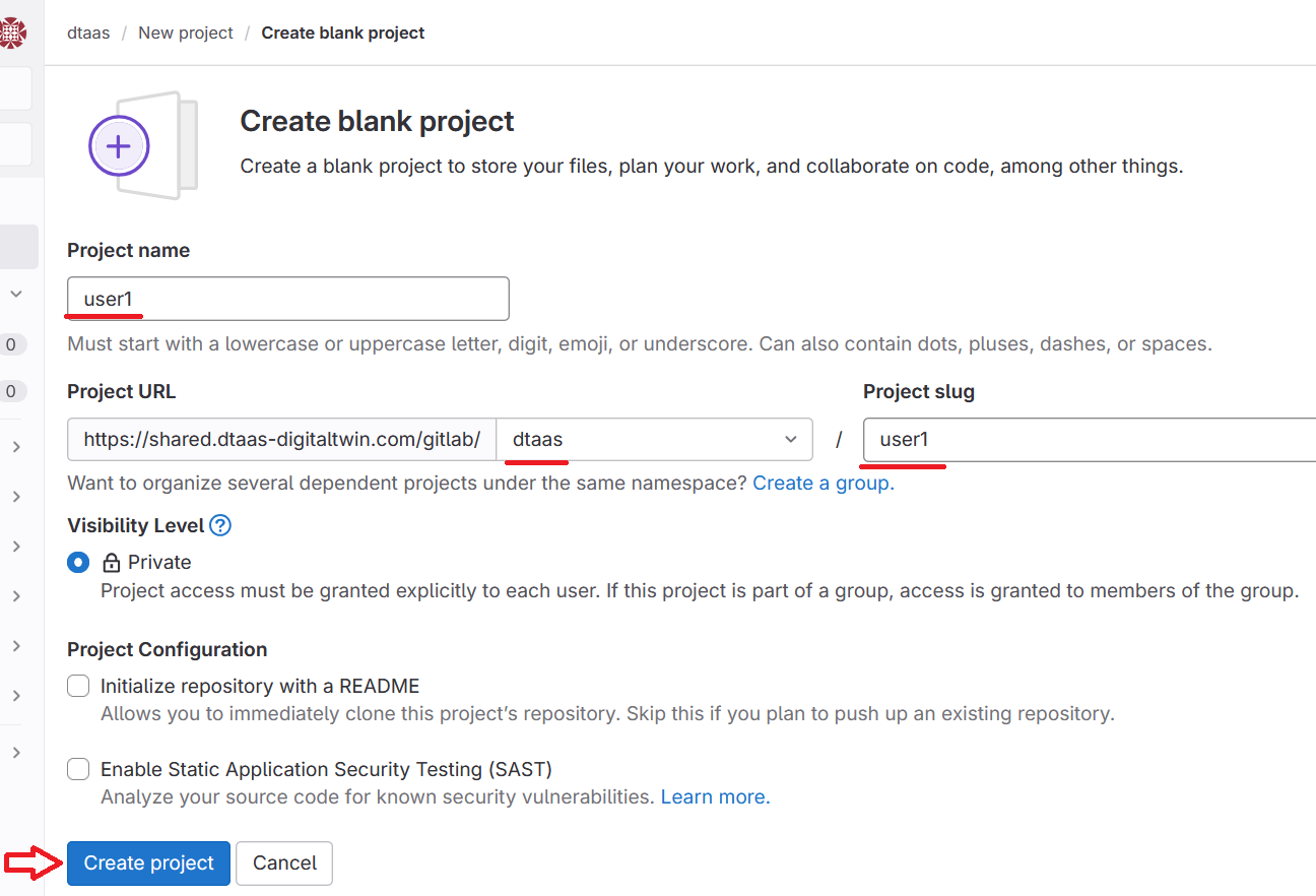 Gitlab project create