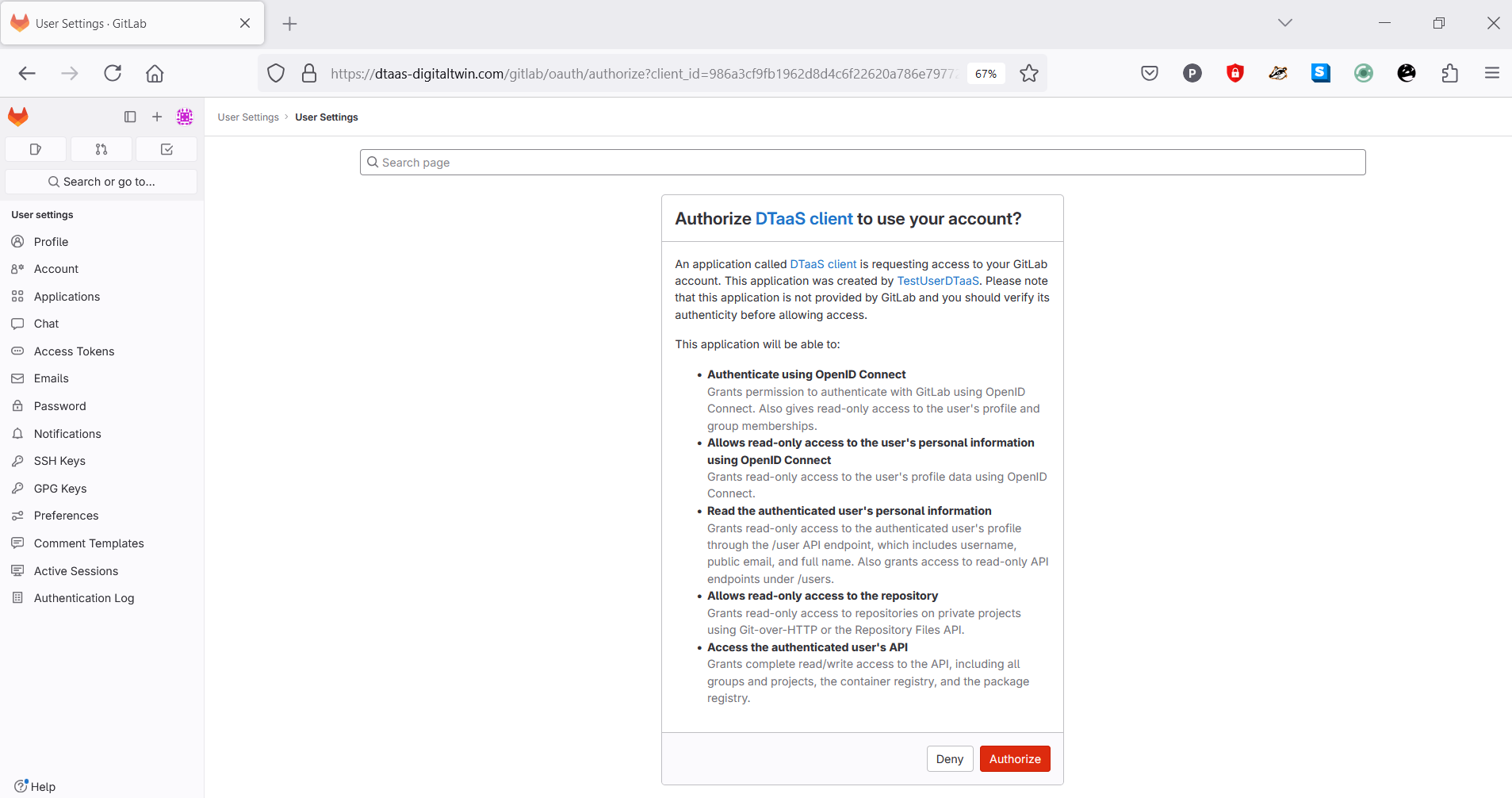 Gitlab OAuth permission