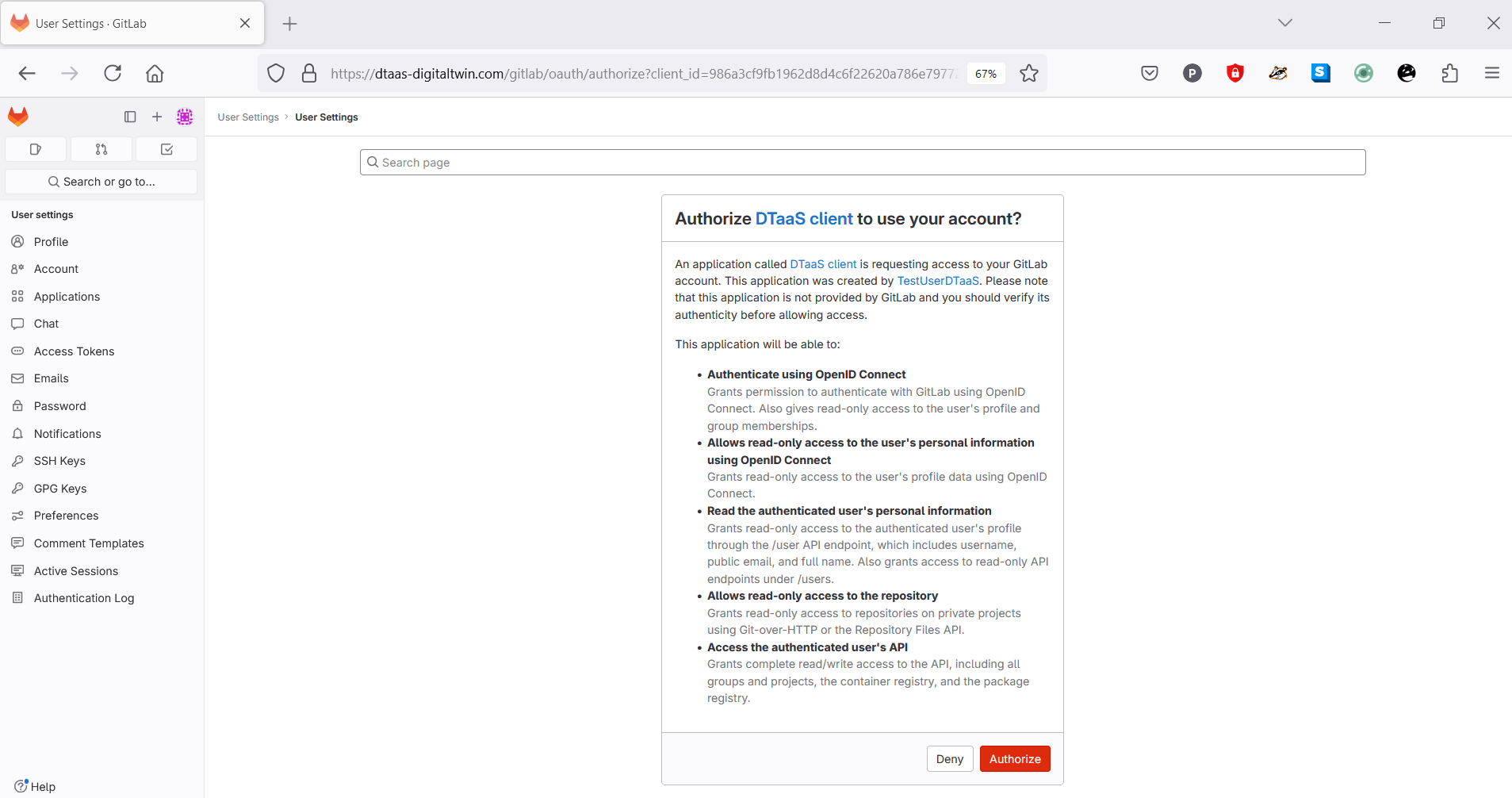 GitLab OAuth 2.0 permission