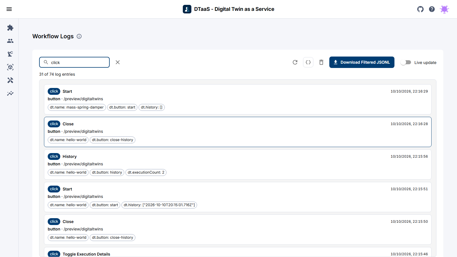 Filtered Workflow Logs