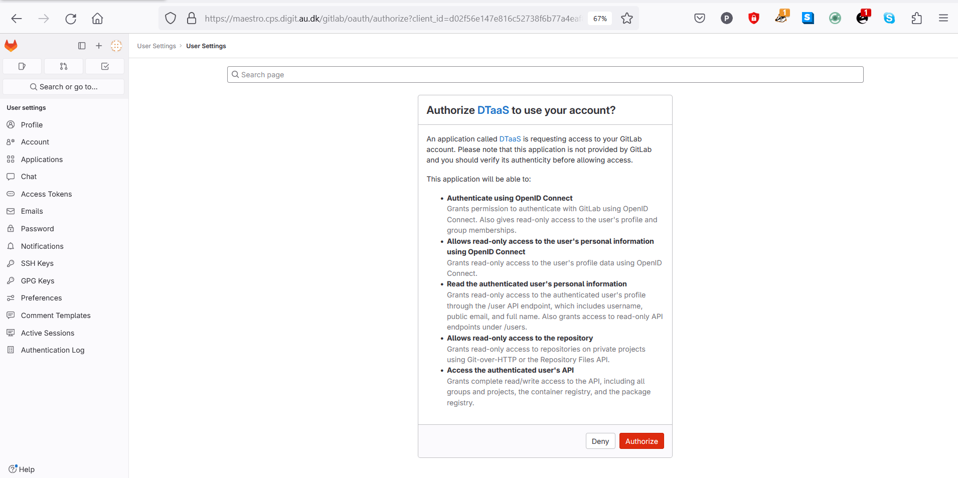 Gitlab OAuth permission