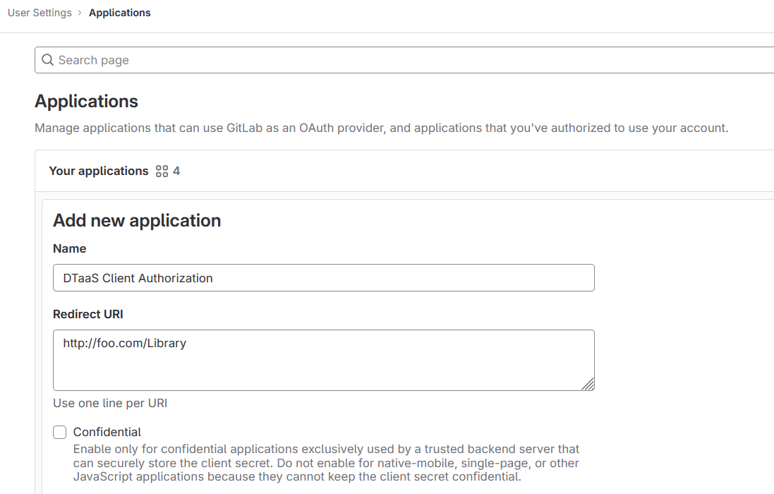 Creation of Client OAuth Application