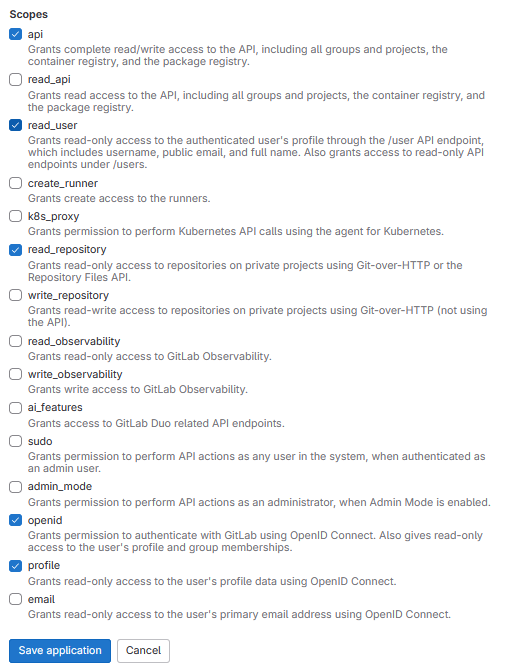 Scopes for Client OAuth Application