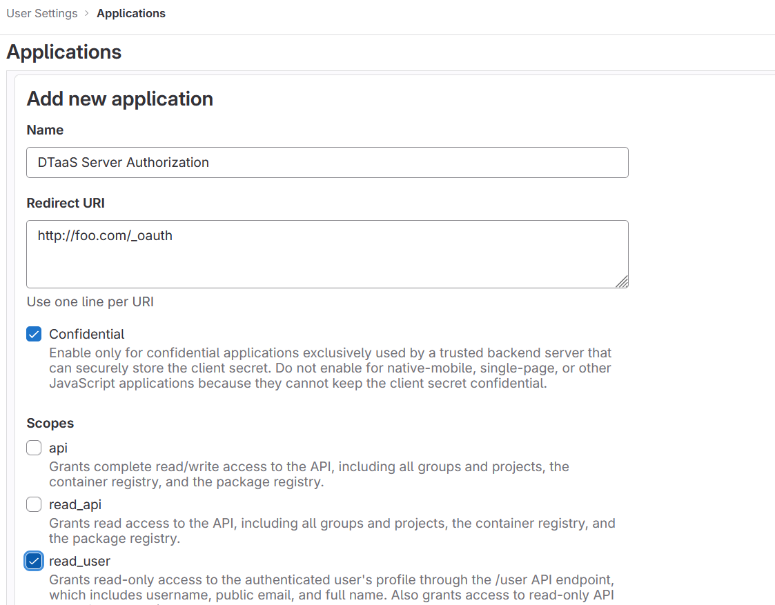 Creation of Server OAuth 2.0 Application