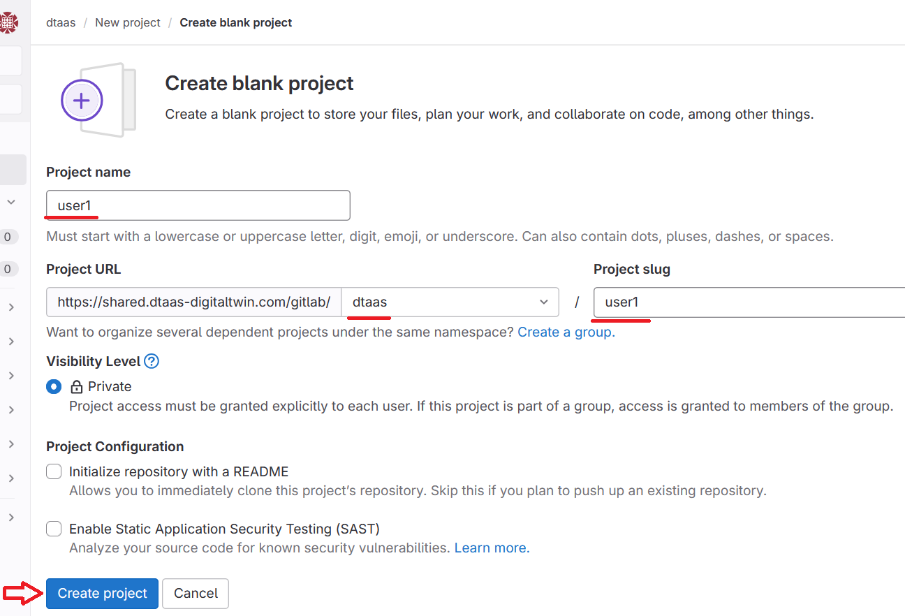 GitLab project create