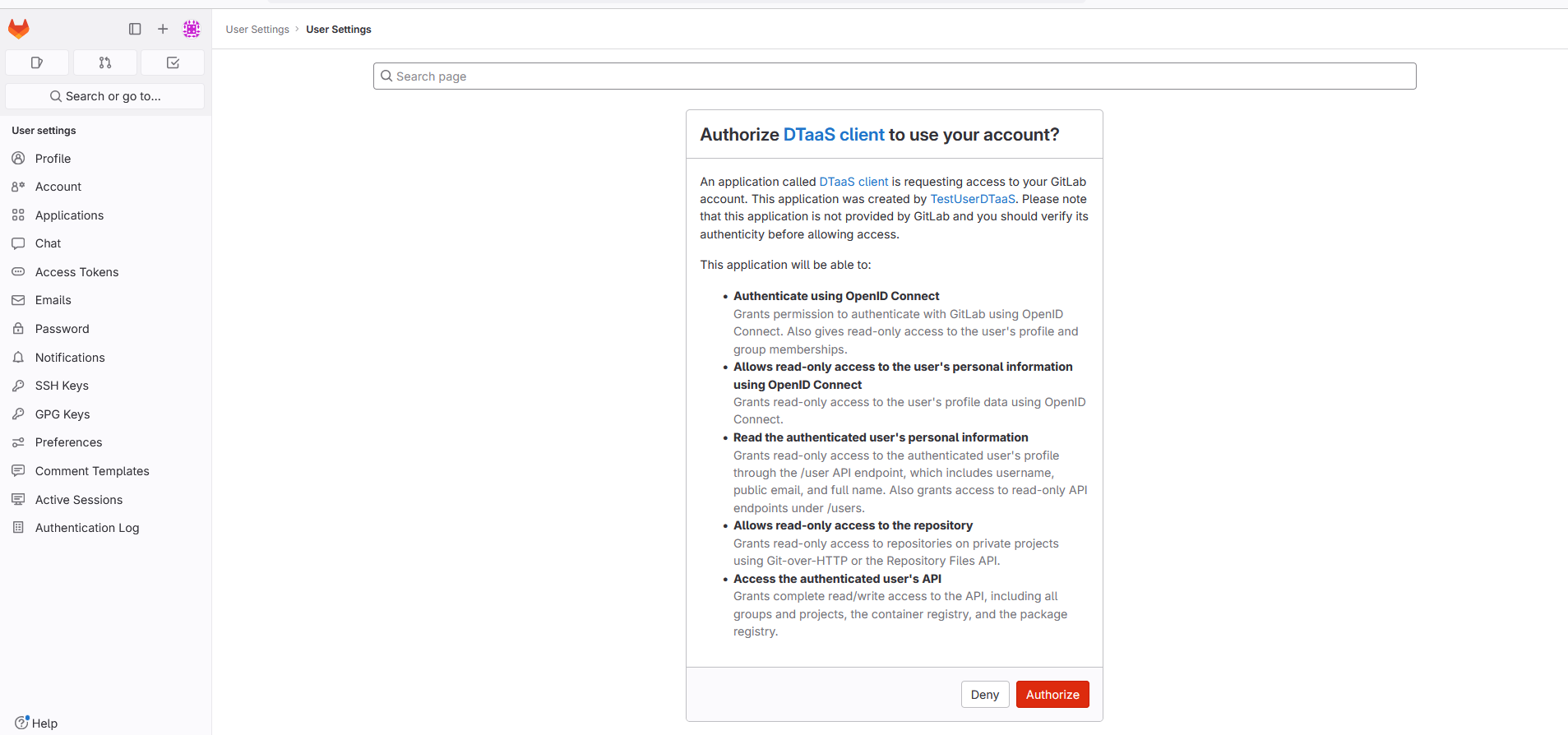 GitLab OAuth 2.0 permission