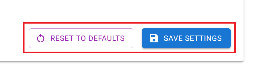 Saving and Resetting Settings buttons