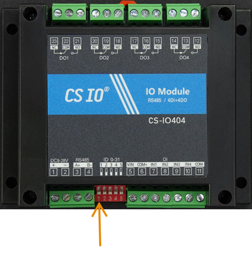 Location of first address switch on the CS-IO404